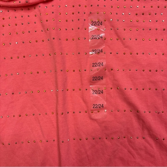 Lane Bryant Relaxed Fit Coral Pink Short Sleeve Beaded Shirt Size 22/24 - Picture 8 of 15